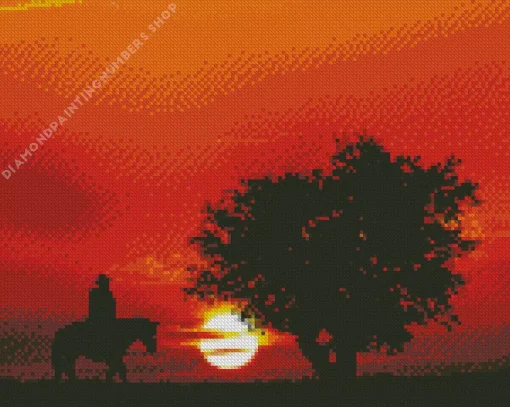 Sunsett Cowboy Silhouette Diamond By Numbers