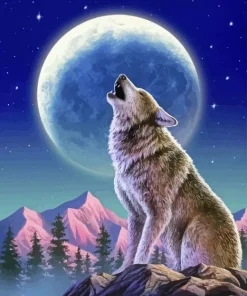 Wolf with moon Diamond By Numbers