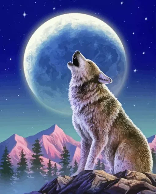 Wolf with moon Diamond By Numbers