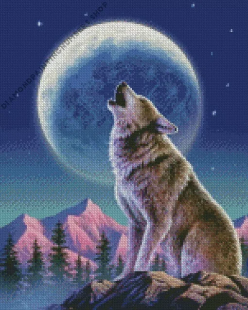 Wolf with moon Diamond By Numbers