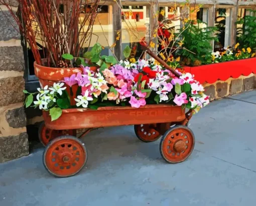 flowers in a wagon Diamond By Numbers