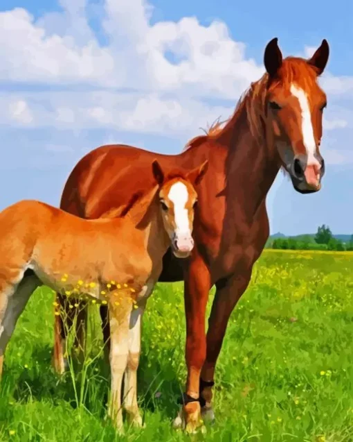 mare and foal in pasture Diamond By Numbers