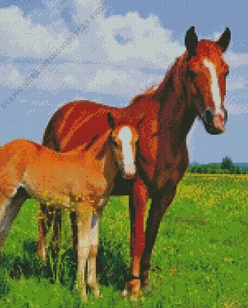 mare and foal in pasture Diamond By Numbers