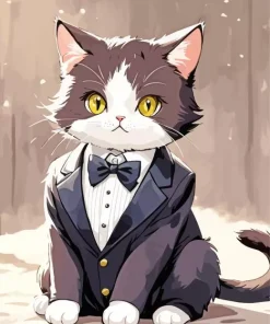 Cute black tie cat Diamond Paintings