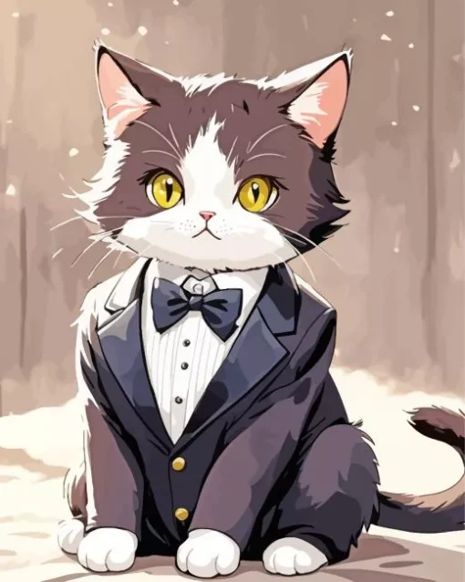 Cute black tie cat Diamond Paintings