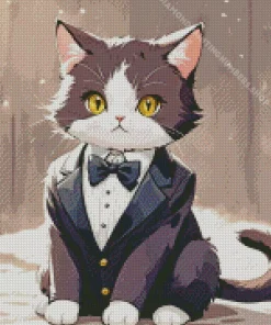 Cute black tie cat Diamond Paintings