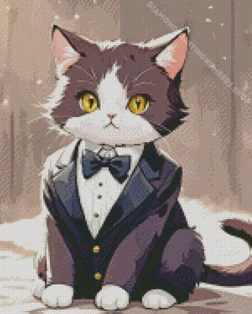 Cute black tie cat Diamond Paintings