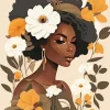 Illustration black woman flowers Diamond Paintings