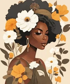 Illustration black woman flowers Diamond Paintings