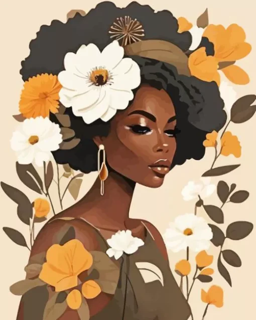 Illustration black woman flowers Diamond Paintings