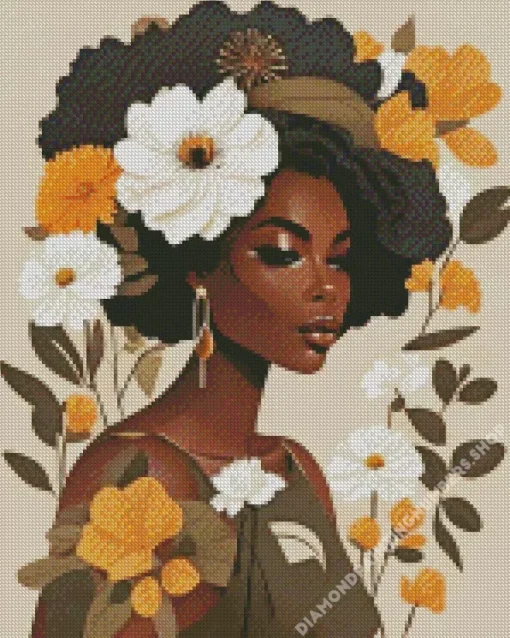 Illustration black woman flowers Diamond Paintings