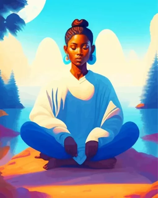 Illustration black woman meditating art Diamond Paintings