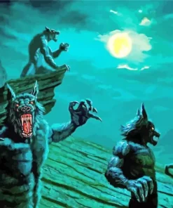 Night black werewolves Diamond Paintings
