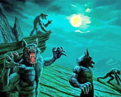 Night black werewolves Diamond Paintings