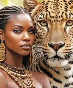 black woman by leopard Diamond Paintings
