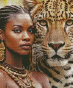 black woman by leopard Diamond Paintings