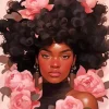 black woman pink flowers Diamond Paintings