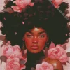 black woman pink flowers Diamond Paintings