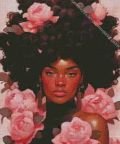 black woman pink flowers Diamond Paintings