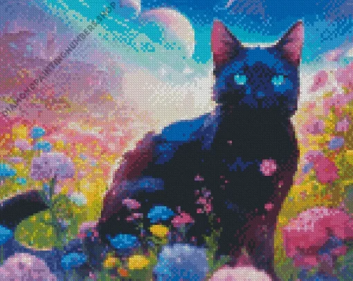blue eyed black cat Diamond Paintings