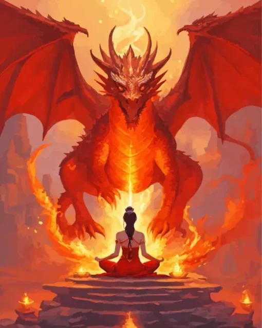 female and red dragon Diamond Paintings