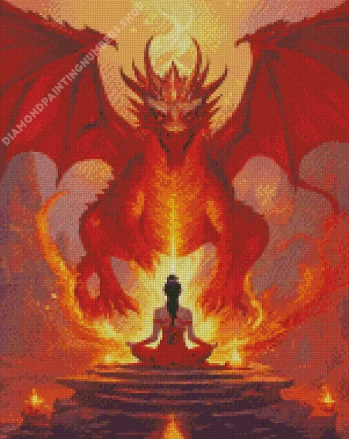 female and red dragon Diamond Paintings