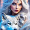 female and white wolf art Diamond Paintings