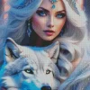 female and white wolf art Diamond Paintings