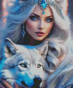 female and white wolf art Diamond Paintings