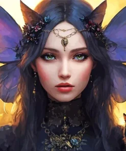 ghotic fairy and cat Diamond Paintings