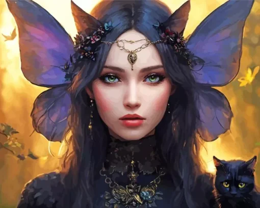 ghotic fairy and cat Diamond Paintings