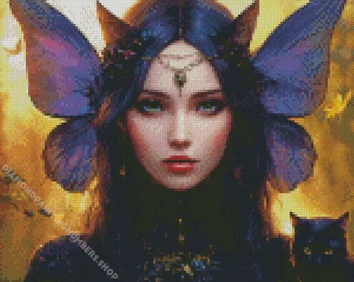 ghotic fairy and cat Diamond Paintings