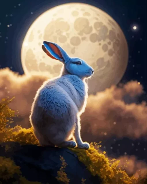 grey hare full moon Diamond Paintings