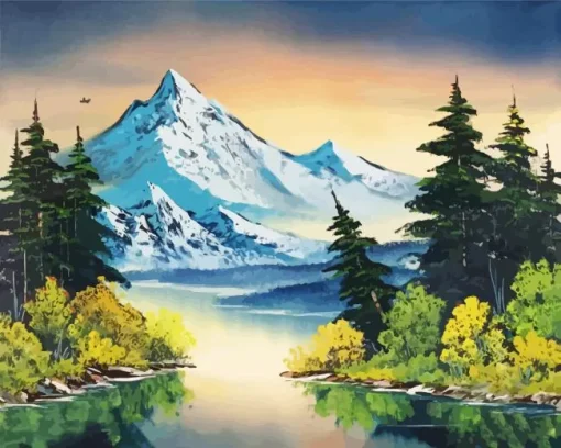grey mountain bob ross Diamond Paintings