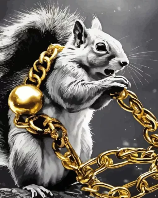 grey squirrel with gold Diamond Paintings