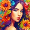 lady face and flowers illustartion Diamond Paintings