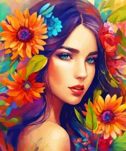 lady face and flowers illustartion Diamond Paintings
