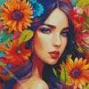 lady face and flowers illustartion Diamond Paintings