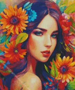 lady face and flowers illustartion Diamond Paintings