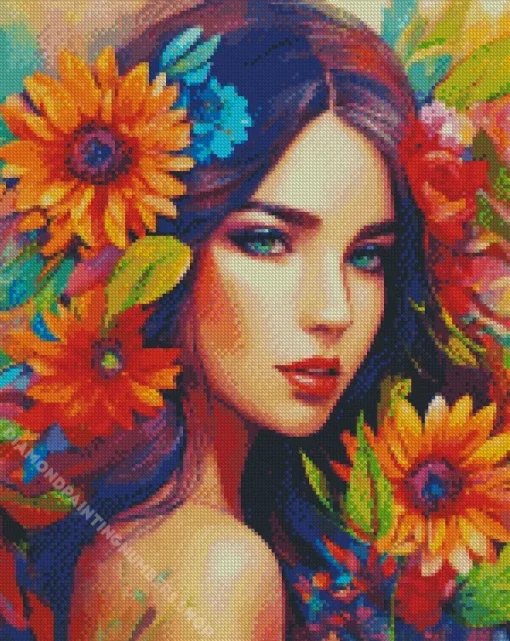 lady face and flowers illustartion Diamond Paintings