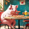 pig eating pizza Diamond Paintings