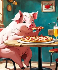 pig eating pizza Diamond Paintings