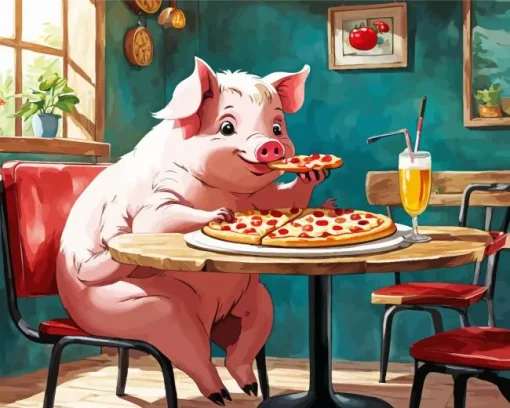 pig eating pizza Diamond Paintings
