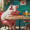 pig eating pizza Diamond Paintings