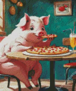pig eating pizza Diamond Paintings