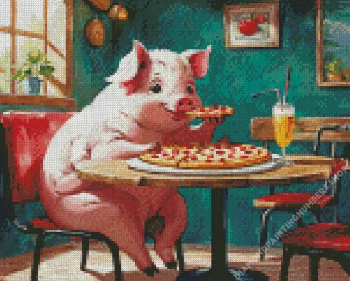 pig eating pizza Diamond Paintings