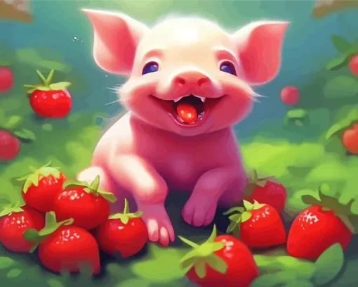 pig with strawberry Diamond Paintings