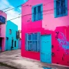 pink and blue house Diamond Paintings