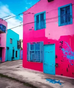 pink and blue house Diamond Paintings