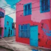 pink and blue house Diamond Paintings